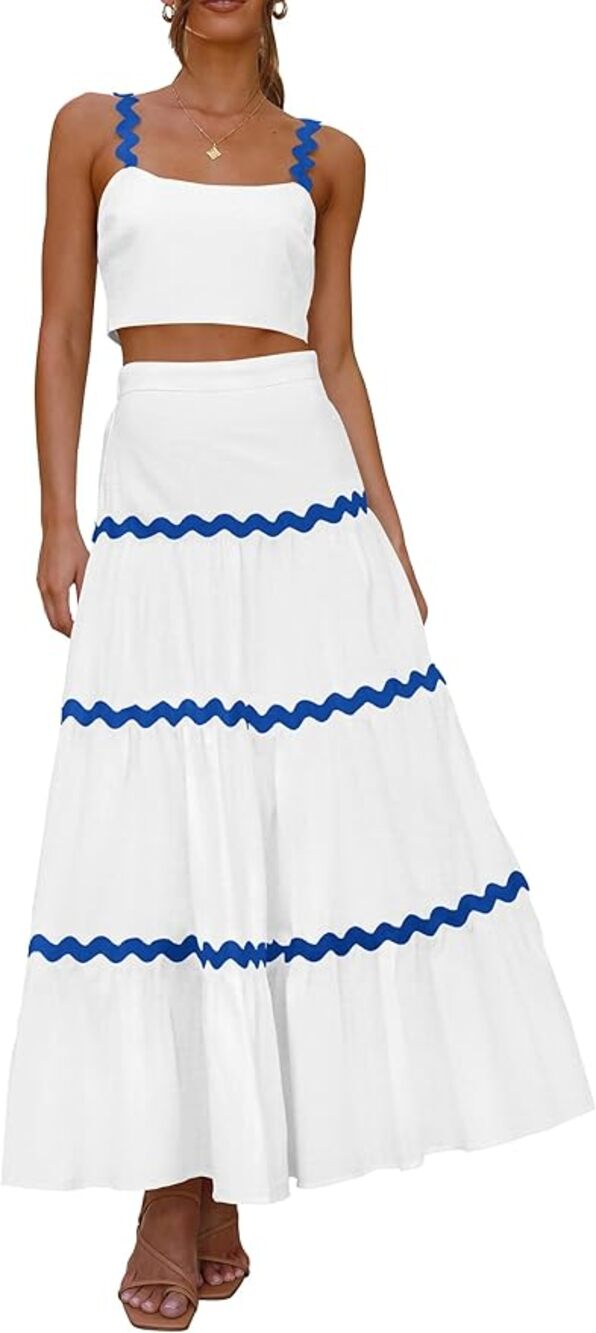 [PrettyGarden] White Blue Matching Set Crop Tank Maxi Skirt Summer NWOT Size XXL